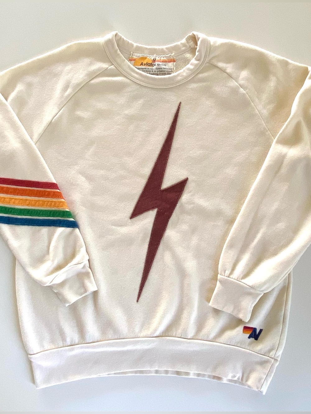 AVIATOR NATION RARE Bolt Sweatshirt w/ 5-Stripe Rainbow Sleeve 🌈 Medium